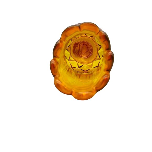 Vintage 12" Kanawha Cadmium Amber Glass Moon and Stars Footed Swung Vase UV Glow - Picture 11 of 13